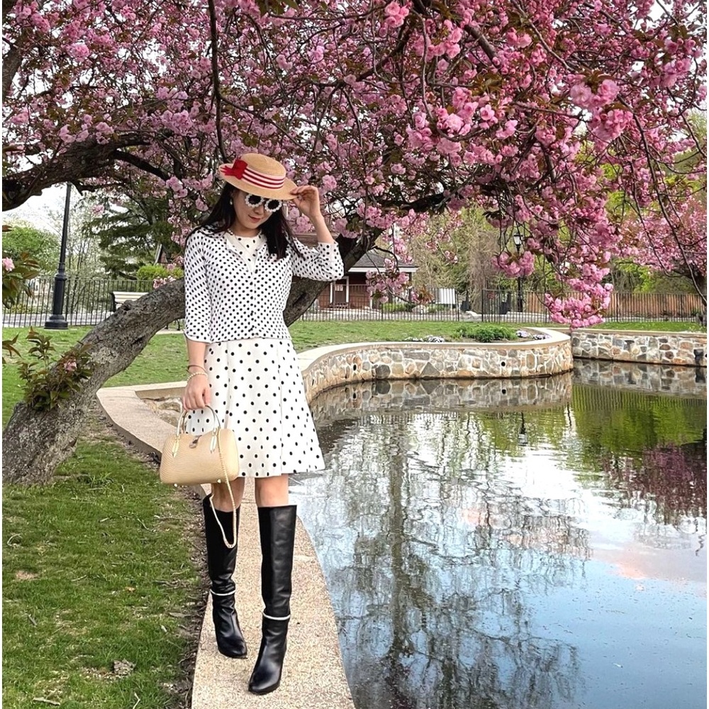 Lauren by Ralph Lauren dress 4 & White Black Polka Dots Cardigan XS